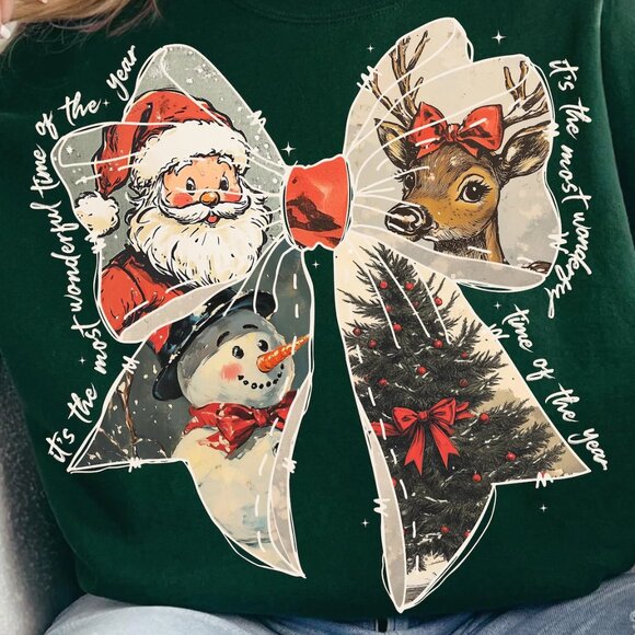 Most Wonderful Time Christmas Sweatshirt Santa Reindeer Snowman Coquette 05 - Picture 2 of 5
